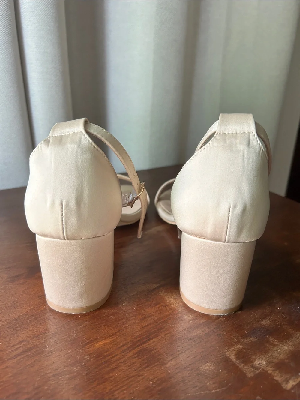 Azazie Champagne Ankle-Strap Block Heels